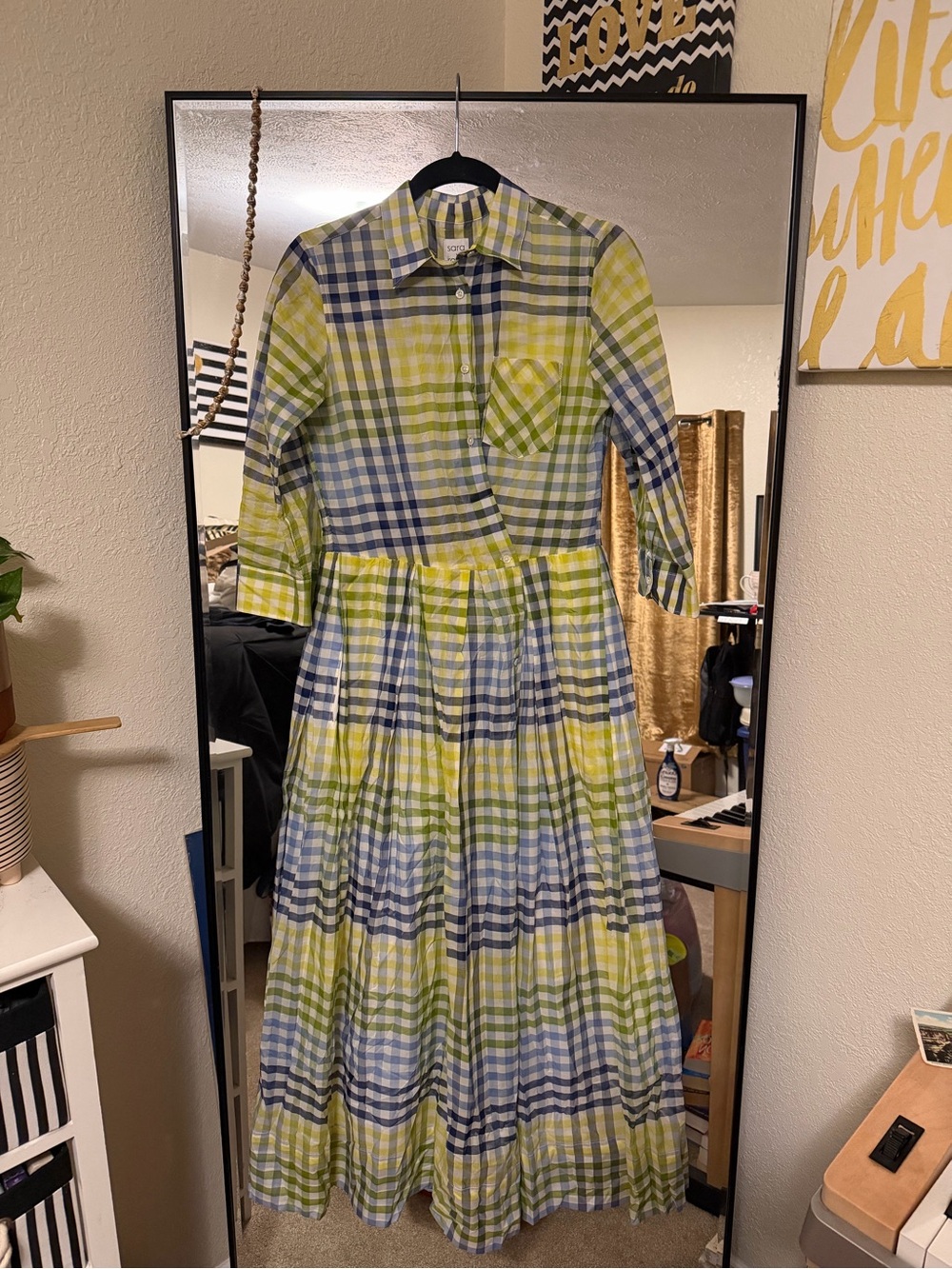 Sara Roka Plaid Button-Front Maxi Dress in Yellow & Blue